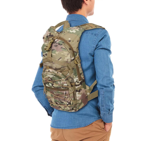 Man wearing Rugged Mountaineering Backpack With Large Capacity And Multiple Compartments Heavy Duty Oxford Cloth Travel Bag