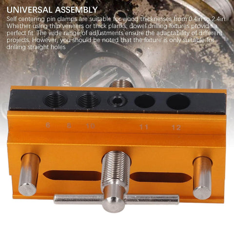Self Centering Doweling Jig Kit Metric Adjustable Width Drilling Guide With Six Bushings in gold finish