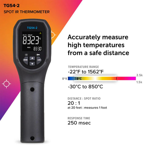 Infrared Spot Thermometer With Digital Readout For Non Contact Temperature Readings Up To 1562 Degrees Fahrenheit, 20 To 1 Spot Ratio