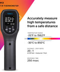 Rugged Non Contact Infrared Thermometer Gun With 24 To 1 Spot Ratio Measures Minus 30 C To 650 C Easy Emissivity Settings