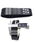 Black automotive belt with part number 28271802 and caliper measuring width at 34.14mm in close-up view
