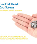 Hand holding hex flat head cap screws from Beefy 660 Piece M2 Screw Set With Nuts And Washers M2x4mm M2x6mm M2x8mm M2x10mm M2x12mm M2x16mm Hex Flat Head Countersunk 304 Stainless Steel With Wrench For DIY Projects Electronics RC And PC Modding