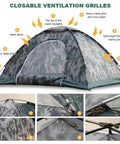 3-4 Person Camping Tent With Rain Fly And Carrying Bag Waterproof Family Dome Shelter shown with ventilation and fiberglass poles
