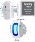 Wireless Door Chime And Driveway Alarm With Motion Sensor For Home And Business, showing rotating sensor and dimensions.