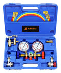 3 Way Car HVAC Manifold Gauge Set With Hoses And Quick Coupler Adapter For R134a R404a Refrigerant Charging Tool Kit in case