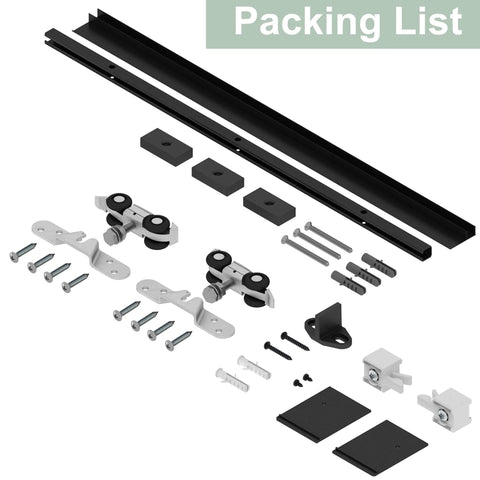 Low Clearance 4 Ft Barn Door Hardware Kit With Aluminum Box Rail Track components for interior wooden doors