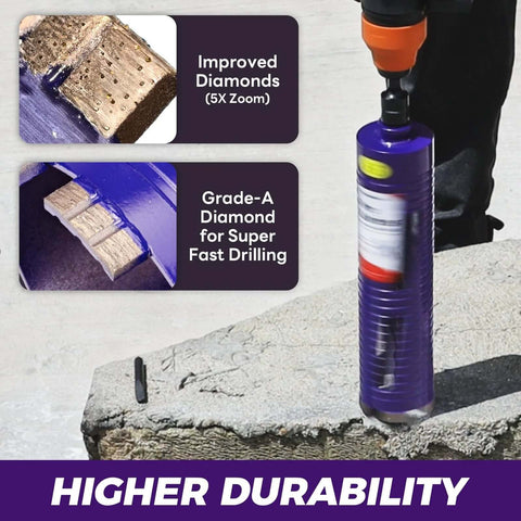 Front view of DaduoRi 2-in core drill bit with pilot bit and adapters (SDS Plus, 1/2-in hex), diamond segments