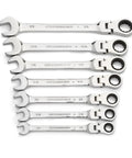 Seven Piece Flex Head Ratcheting Wrench Set 12 Point SAE Tough As Nails Tools For Tight Spots 180 Degree Tilt Five Degree
