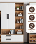 Modern white wardrobe with 2 Pack Sliding Door Pull Handles Black Matte Aluminum Hole Center Gate Handles for Wooden Doors Cabinets.