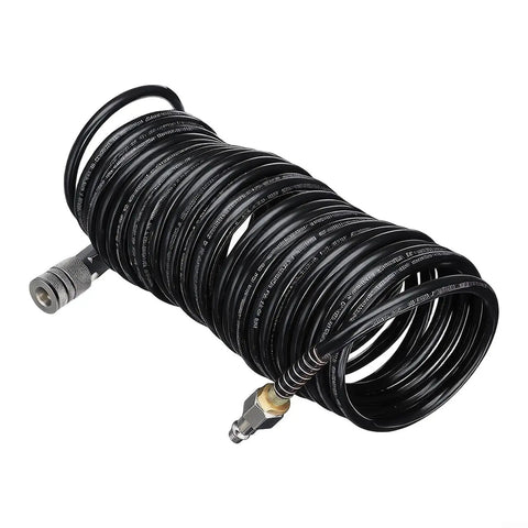 Badass Polyethylene Pneumatic Air Hose With Quick Coupler 25 Foot Quarter Inch Npt American Connector coiled for easy storage.