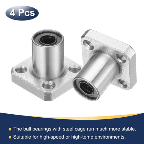 LMK6UU Linear Ball Bearings Deliver Rock Solid Precision With A 6Mm Bore And 12Mm Od Spec Featuring Square Flange Chromium Steel construction, pack of 4.