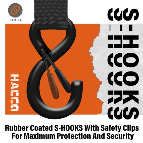 Ratchet Tie Down Straps Four Piece Set 1 Inch By 16 Feet With Padded Handles And Coated S Hook And Safety Clip 2340 Pounds