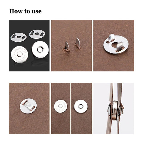 20 Set Bronze 14mm Magnetic Snaps Kit For Purses And Bags With 1 Male Snap 1 Female Snap And 2 Washers Per Set Do It Yourself Friendly Bag Fasteners For Sewing DIY Crafts Leather Purses Bags Clothes installation guide