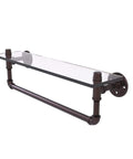 Pipeline Collection 22 Inch Towel Bar With Glass Shelf In Oil Rubbed Bronze, wall-mounted durable powder coated pipe design