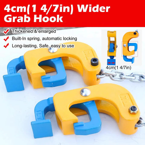 Heavy-Duty Drum Lifter For Forklift Crane With 2,200 Lbs Capacity And Rugged Steel Barrels Sling Chain Featuring double grab hooks.