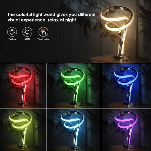 Modern Spiral RGB Table Lamp With Touch Dimmable LED, Ten Light Modes, Nightstand Light, Unique Trophy Design For Home Decor