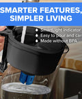 Metro Elite Water Pitcher with filter being filled, black handle, SmartLight indicator, BPA free, white, six-cup capacity