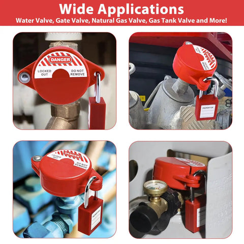 Gate Valve Lockout For One Inch To Two And A Half Inch Valves With Three Eighth Inch Padlock Hole Red Nylon Shell Ideal For Hose Bib Lockout In Petroleum Natural Gas And Chemical Industry.