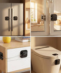 Kid Safe Fridge Lock With Keyless Combination on various appliances and cabinets demonstrating usage.