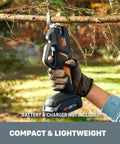 Nitro 20V Cordless Pruning Shear And Lopper With Power Share cutting branch outdoors; no battery or charger; side view