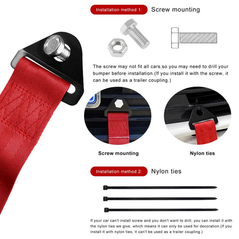 Installation details for Universal Heavy Duty Tow Strap For Car Truck And Suv Off Road Recovery Badass 4400 Pound nylon traction rope.