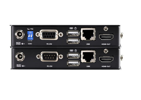 No Sweat Setup 4K Hdmi Cat6 Kvm Extender rear panel showcasing USB, HDMI, and RS-232 ports for versatile connectivity.