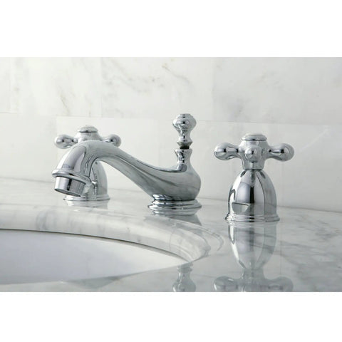 Restoration Style Mini Widespread Lavatory Faucet With Metal Cross Handle In Polished Chrome Classic Vintage Look For 4 To 16 Inch Spreads