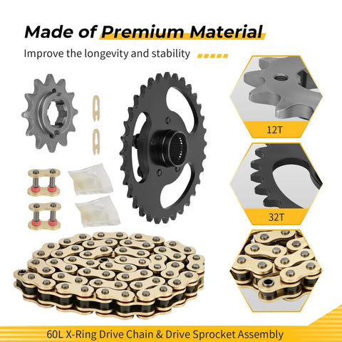 60L XRing Drive Chain And Drive Sprocket Assembly For Polaris RZR 170 2017 2021 BeefedUp Heavy Duty Kit With Wear Resistant Alloy Parts shown