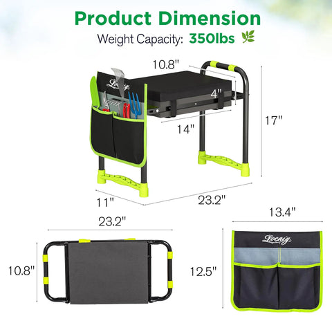 10.8 Inch Wide Garden Kneeler And Seat With Heavy Duty Foldable Stool Tool Belt Pouch Thickened Kneeling Pad dimensions and features