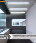 Ceiling view of 3 Ft LED Garage Linear Wraparound Light Fixture, Ceiling Flush Mount, 25W, 5000K Daylight White, Aluminum Body