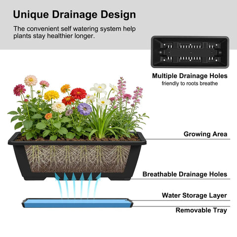 Level Up Your Porch Decor With This Ace Two Tier Railing Planter Box Set Black Window Boxes For Balcony Deck Garden Adjustable No Drill Clamp Rock Solid Iron Frame Easy Install Vibe with colorful flowers and drainage system.