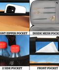 Insulated Picnic Backpack Lunch Box For Everyday Carry Big 12x9 Inch Tote close-up of pockets and zippers