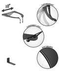 Wall Mounted Golf Bag Rack For Any Bag Or Travel Case Easy Install Storage Organizer For Garage Or Shed Keeps Clubs Upright And Off The Floor Durable Wall Mount System showing 10 inch measurements, custom mount, convenient lock, and soft mounts.