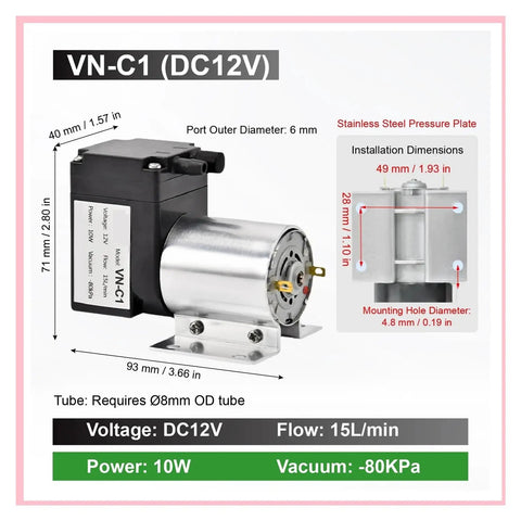 Compact Mini Negative Pressure Suction Pump With Oil-Free Electric Motor. Portable Vacuum Generator For Lab Applications. Low Noise, High Efficiency Design. Durable DC Powered Diaphragm System Ideal For Precise Atmospheric Control Tasks And Continuous