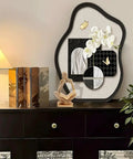Sparkling Gold Tone Reading Woman Statue With Beaded Surface Modern Abstract Figurine for Home Decor on dark cabinet