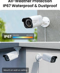 4K Ultra HD Security Camera System With 8 PoE Cameras H265 Wired Surveillance Kit mounted on wall demonstrating weatherproof feature