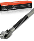 A-Premium steering column shaft; black midsection with metal ends and universal joint, shown beside its box