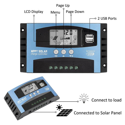 30A MPPT Solar Charge Controller For 12V And 24V Systems With LCD Display Auto Battery Charger Dual USB Ports Timer On Off
