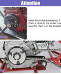 Comparison of chain position before and after using Mini Bike Chain Tensioner Adjuster Bracket With Roller Replacement For Predator 212