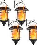 4 Pack Solar Powered Flame Wall Lanterns Outdoor Waterproof Sconce Lights Flickering Led Candles in a stylish design.