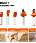 12-Piece Router Bit Set for woodworking projects with durable alloy cutting edges and carbon steel shafts