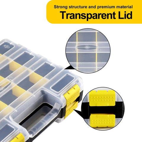 Double Sided Tool Box Organizer For Hardware Storage, 34 Compartments With 24 Removable Dividers, Portable Small Parts Case With Clear Lid close-up