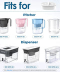 PF01A Water Filter Replacement for pitcher and dispenser systems with various models shown, NSF certified, 3 pack.