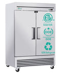 Heavy Duty Commercial Reach In Freezer 49 Cu Ft Built Solid For Bulk Grocery Stash Pro Kitchens, stainless steel with digital controls.
