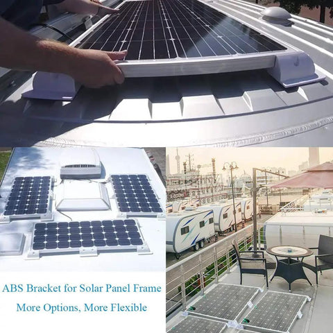 Drill Free Solar Panel Mounting Brackets Kit 7 Piece ABS Corner Brackets on RV roof and deck installation view