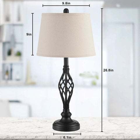 Vintage Table Lamp With Spiral Cage Base And Linen Lampshade For Retro Vibe Decor In Urban Modern Casual Or Traditional Rooms With A Warm Cozy Glow And Subtle Harmony For Living Room Bedroom Or Office