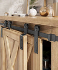 5 Foot Bypass Sliding Barn Door Hardware Track Kit for Easy Install and Smooth Quiet Rolling on wooden cabinet.