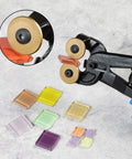 Top Shelf Replacement Cutting Wheel For Tile Cutters And Glass Nippers Built Tough High Strength Tungsten Carbide Scoring Blades showing cutting wheels and glass pieces.