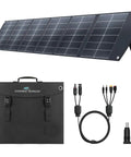 200W Portable Solar Panel For Off Grid Power with Foldable Kickstand and accessories, including cables and carrying case.