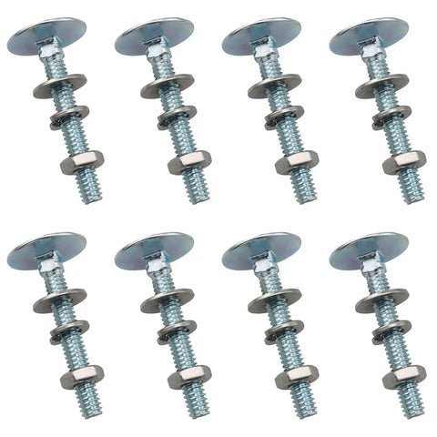 Heavy Duty 8 Piece Large Countersunk Square Neck Bolt Set With Hex Nuts And Washers, 1/4-20x2in shown in arrangement.